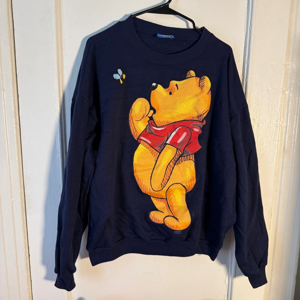 Vintage 90s Disney Winnie the Pooh Sweatshirt Navy Blue Made in USA XL Nostalgia